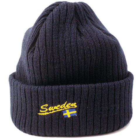 Ribbstickad Mössa "Sweden" Blå - Knitted hat "Sweden" Blue