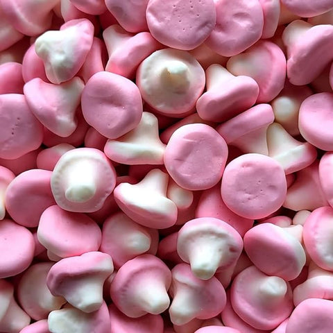 Godis Lösvikt - Skumkantareller -- Pink Strawberry Mushroom Foam candy